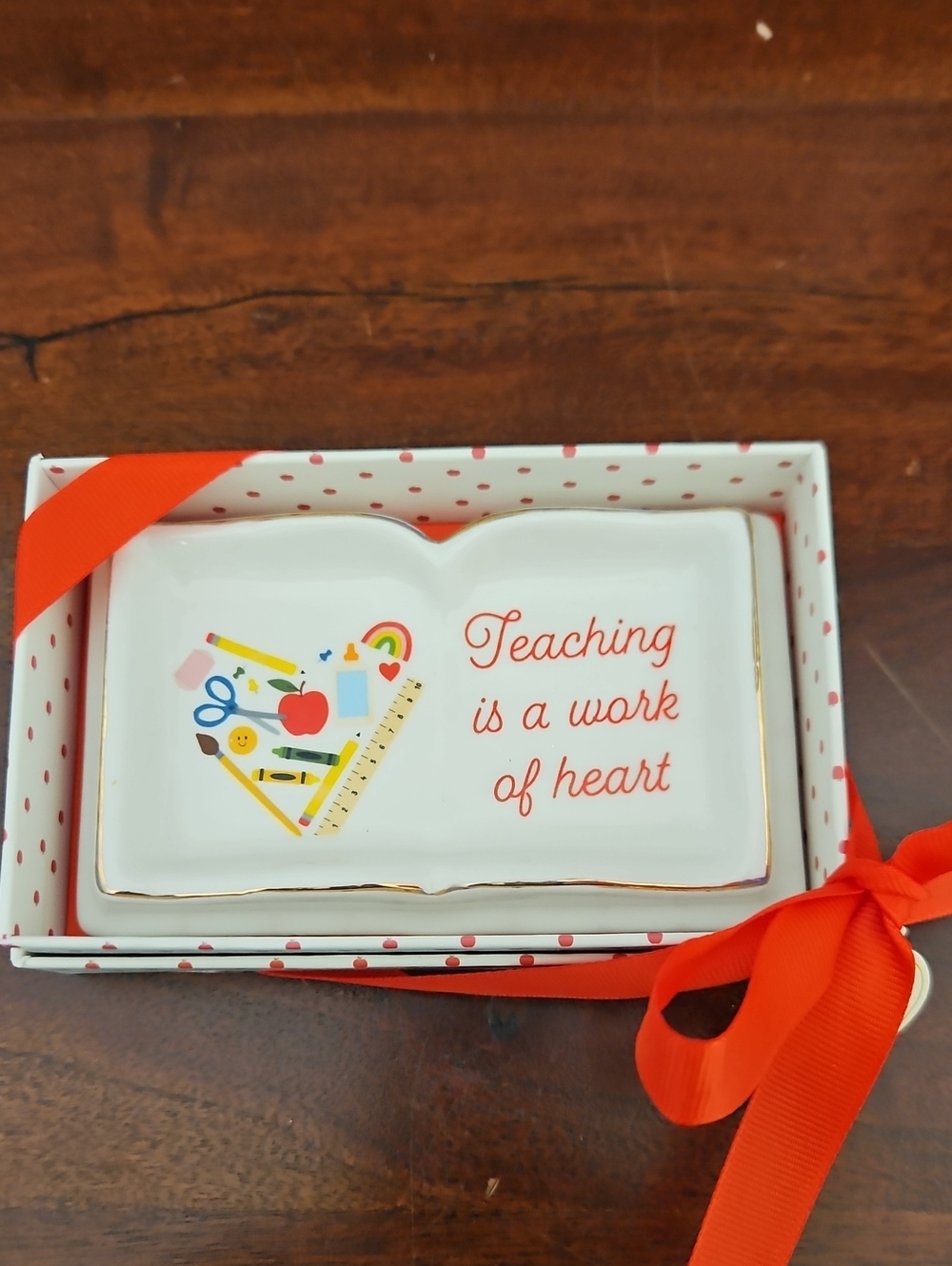 White and Red Deluxe Trinket Tray for Teacher